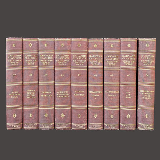 Red Harvard Classics Five Foot Shelf of Books Partial Set, 1910 Set of 9 - Pretty Old Books