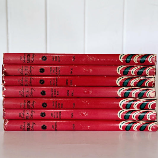 Red Mid - Century Book Set, The Scribner Radio Music Library, Music Books for Shelf Styling - Pretty Old Books