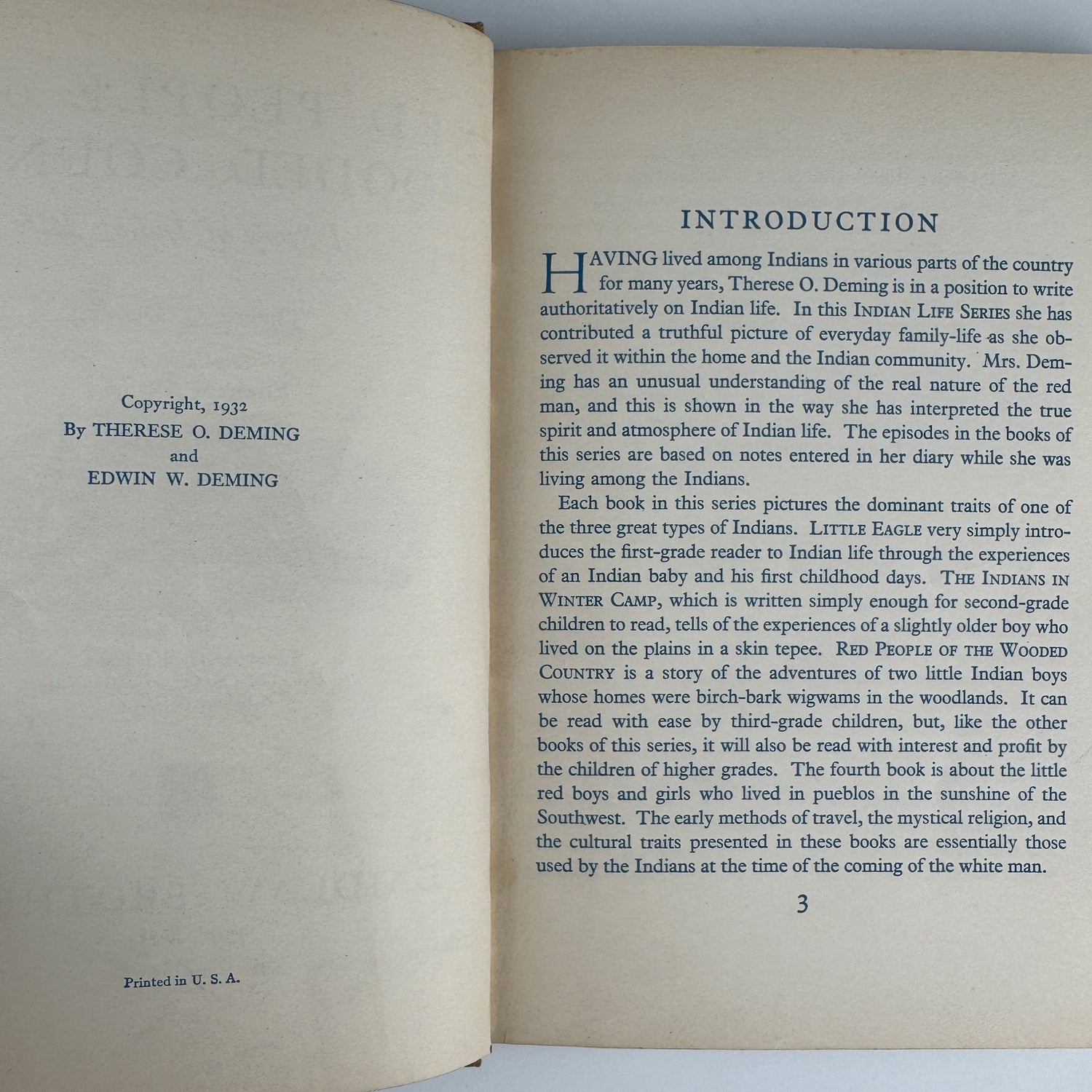 Red People of the Wooded Country, 1932, Deming, Indian Life Series - Pretty Old Books
