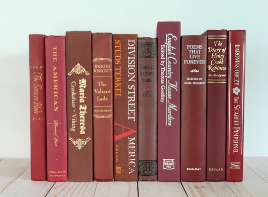 Red Vintage Books, One Foot of Books, Handmade Decor - Pretty Old Books
