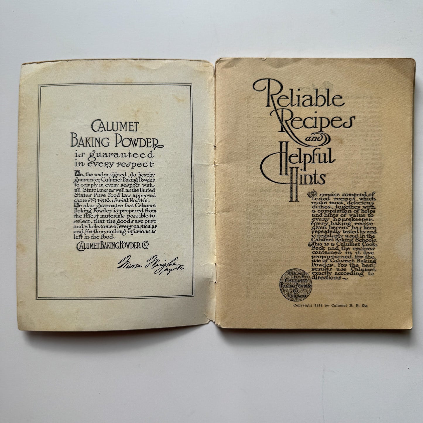 Reliable Recipes, Calumet Baking Powder Co, 1913 Cook Booklet Rare Purple - Pretty Old Books