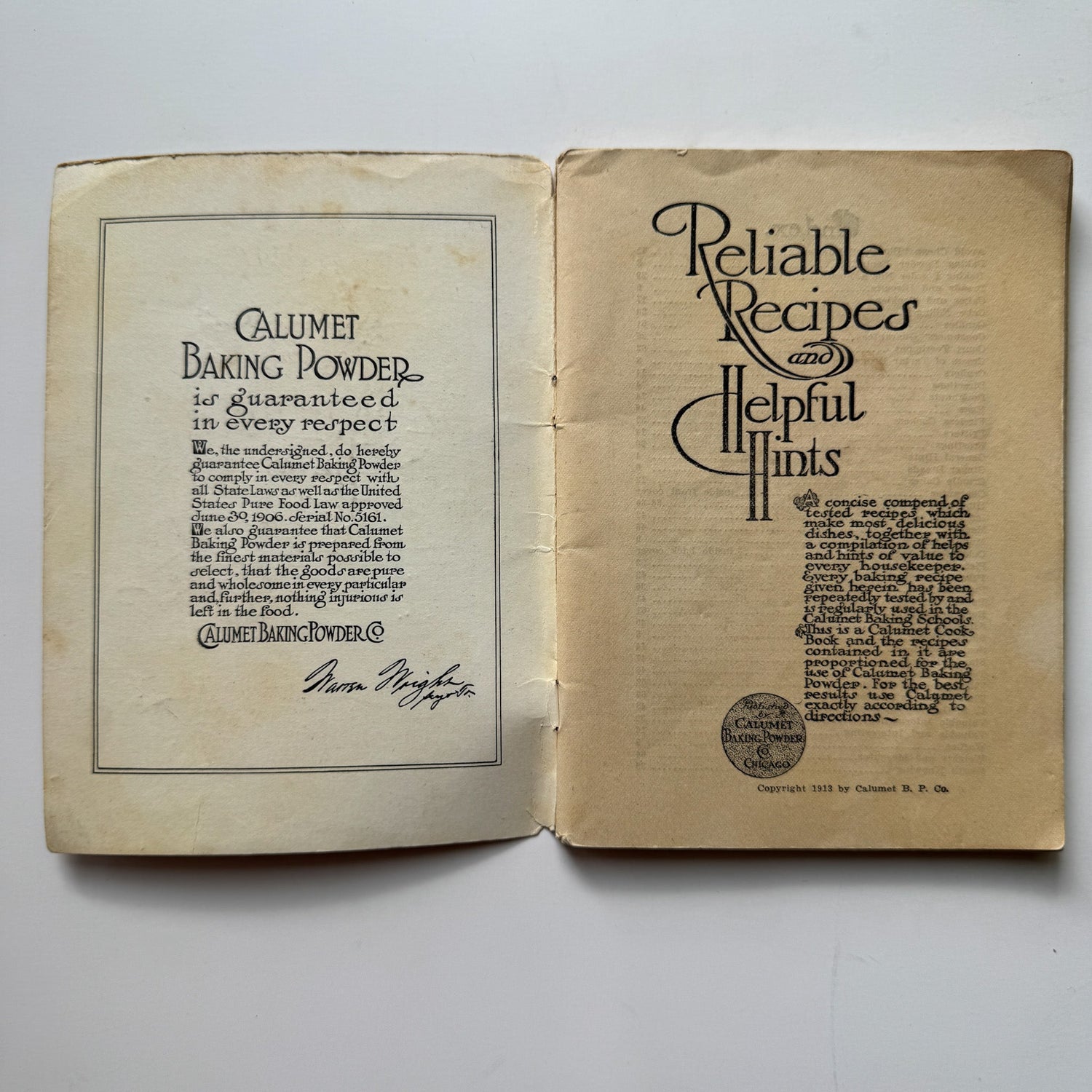 Reliable Recipes, Calumet Baking Powder Co, 1913 Cook Booklet Rare Purple - Pretty Old Books