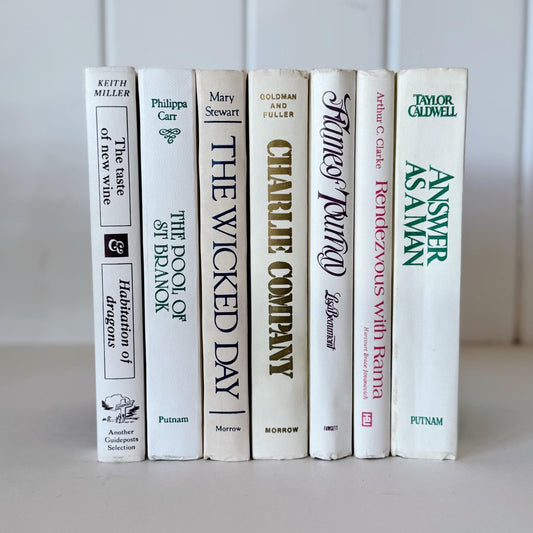 Retro 1980s White and Cream Book Set with Colorful Lettering - Pretty Old Books