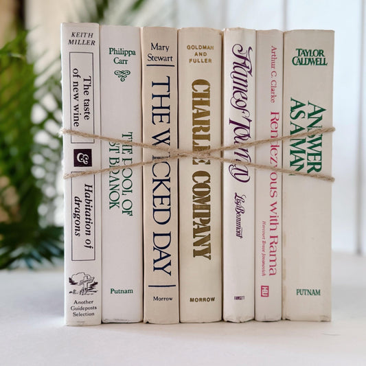 Retro 1980s White and Cream Book Set with Colorful Lettering - Pretty Old Books