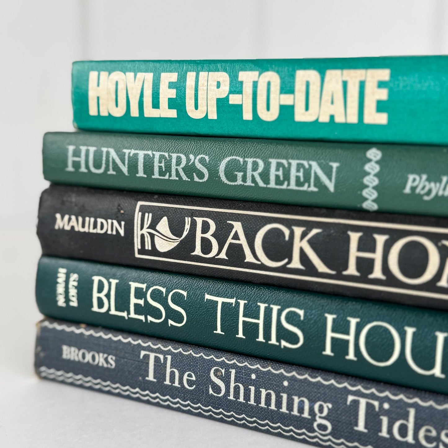 Retro Blue and Green Decorative Book Bundle with Fun Bold Lettering for Shelf Display - Pretty Old Books