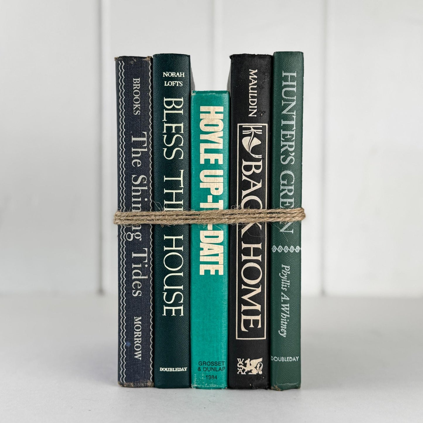 Retro Blue and Green Decorative Book Bundle with Fun Bold Lettering for Shelf Display - Pretty Old Books