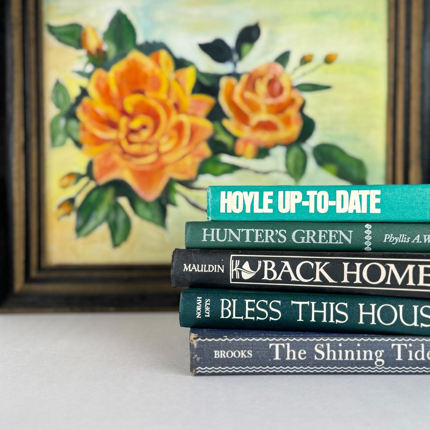 Retro Blue and Green Decorative Book Bundle with Fun Bold Lettering for Shelf Display - Pretty Old Books