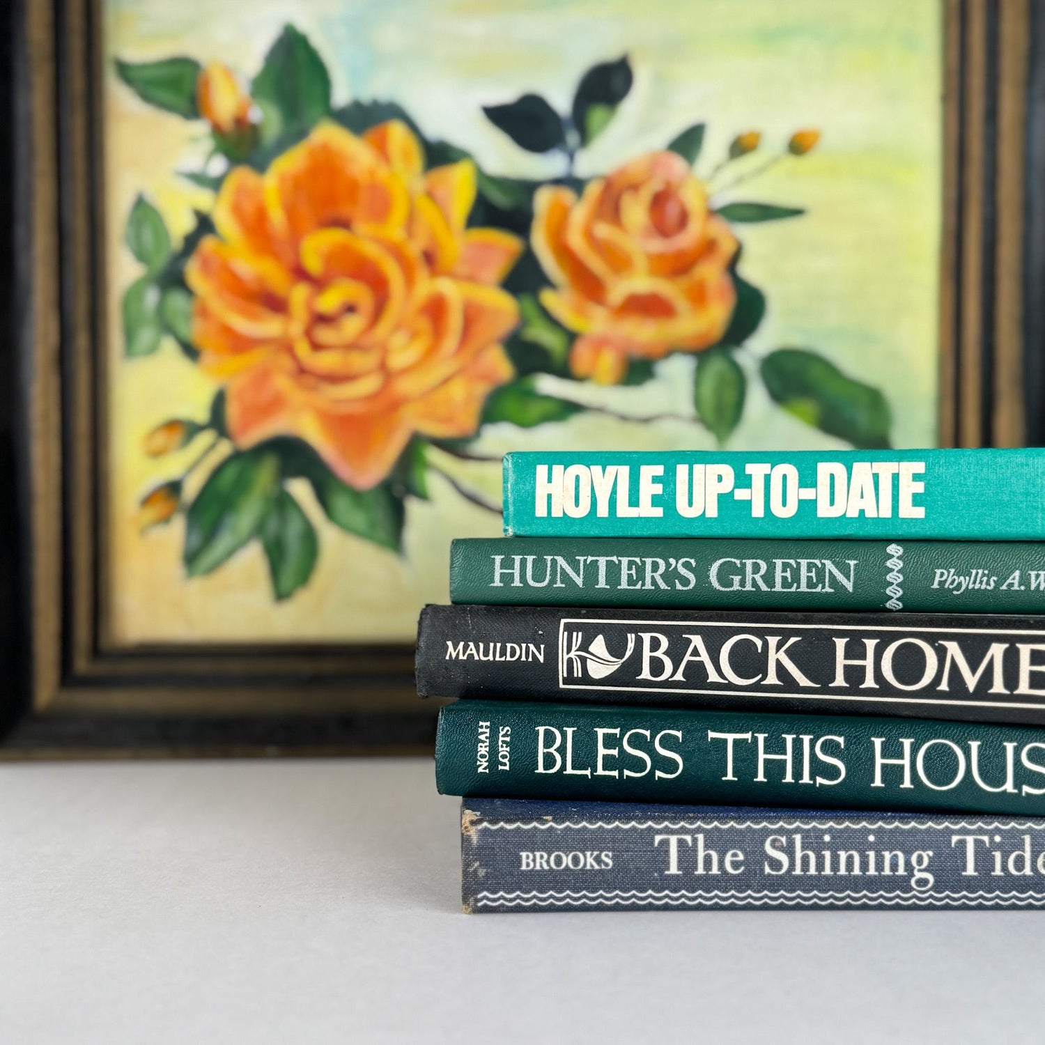 Retro Blue and Green Decorative Book Bundle with Fun Bold Lettering for Shelf Display - Pretty Old Books