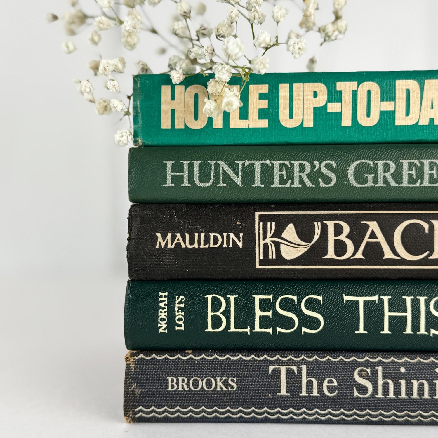 Retro Blue and Green Decorative Book Bundle with Fun Bold Lettering for Shelf Display - Pretty Old Books