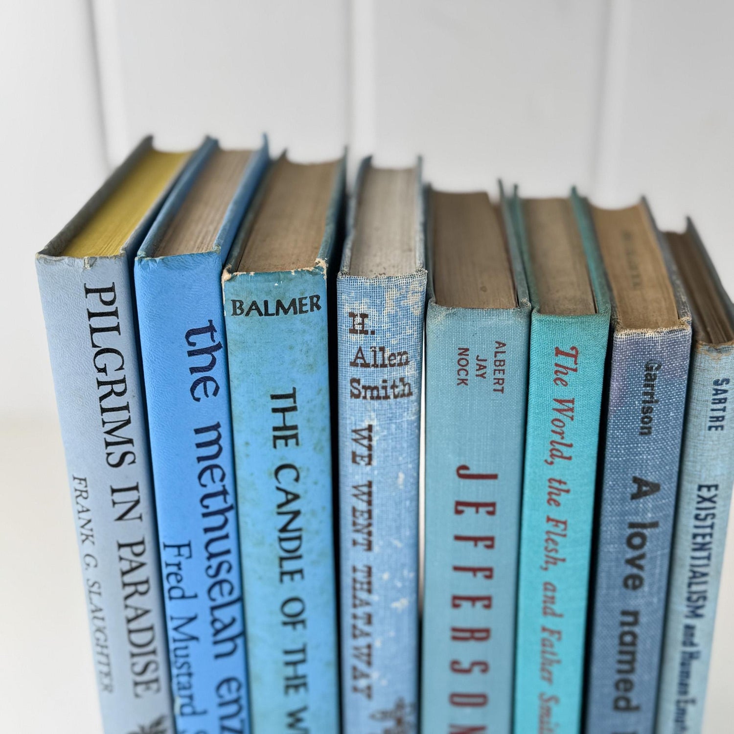 Retro Blue Decorative Book Bundle with Fun Lettering for Shelf Display - Pretty Old Books