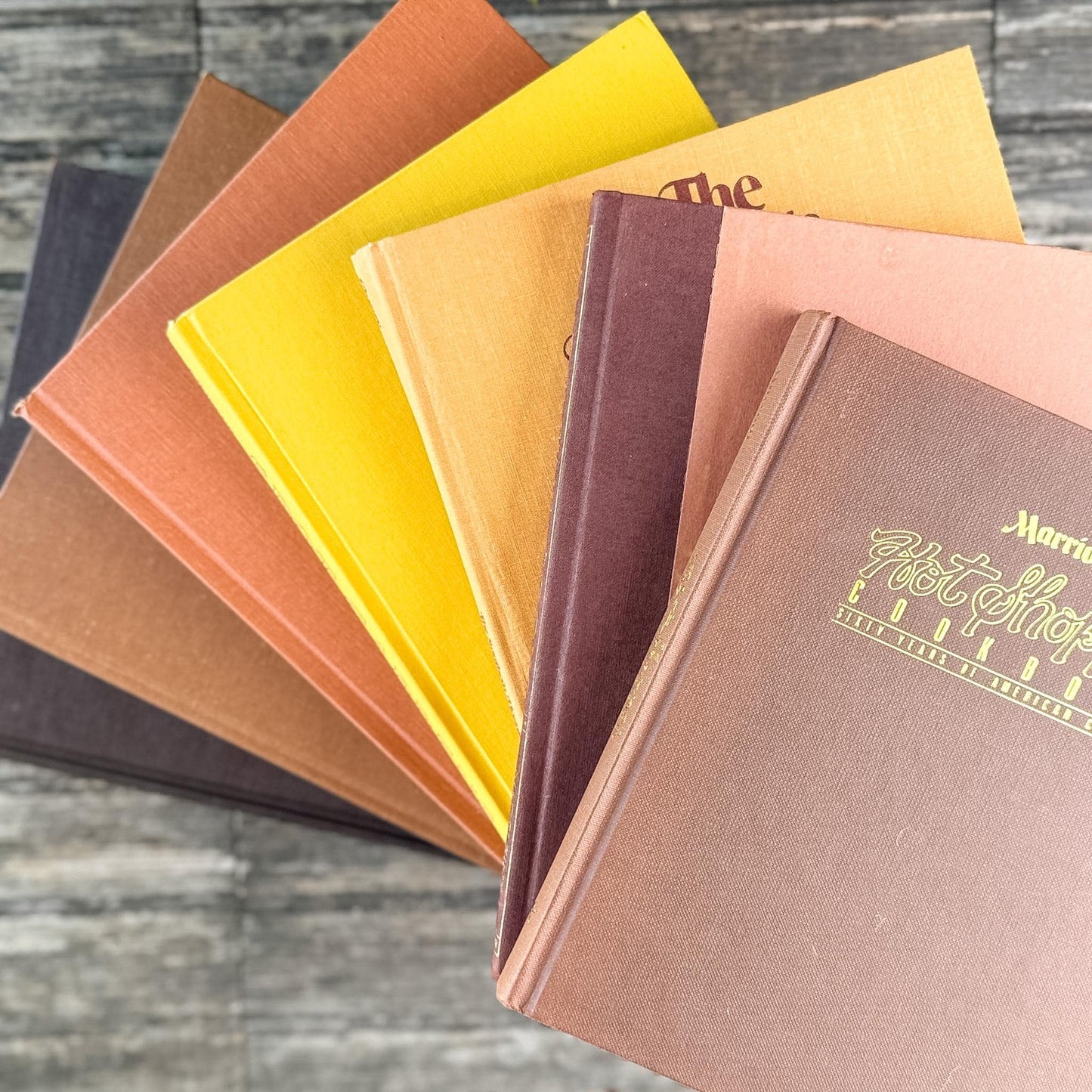 Retro Cookbook and Gardening Book Bundle in Bronze, Brown & Mustard - Pretty Old Books