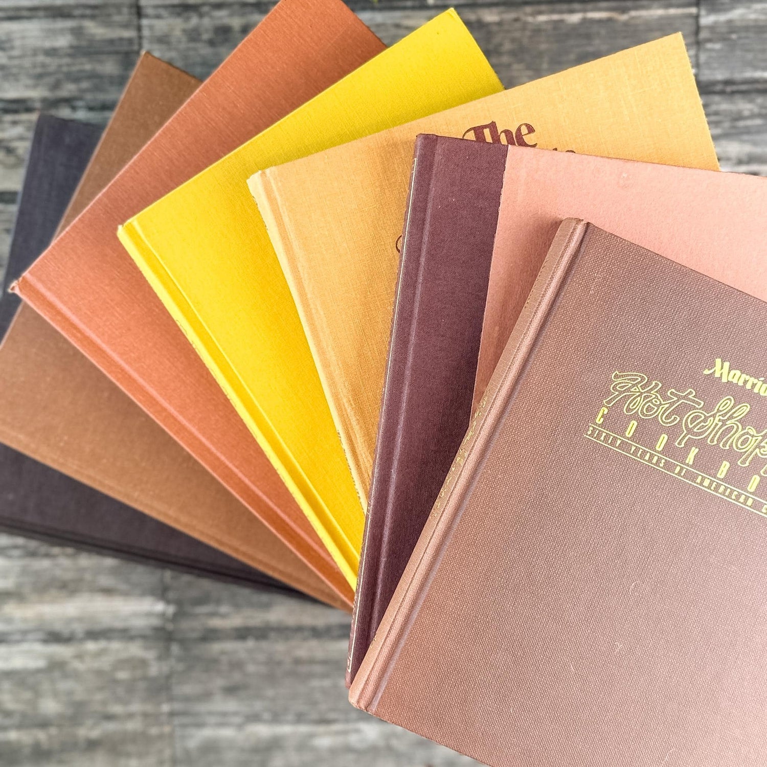 Retro Cookbook and Gardening Book Bundle in Bronze, Brown & Mustard - Pretty Old Books
