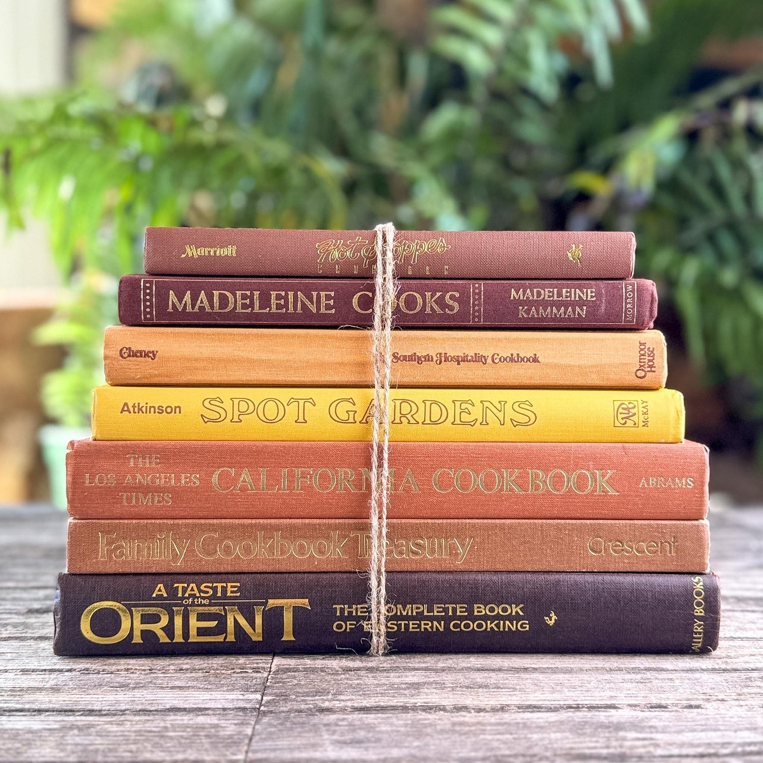 Retro Cookbook and Gardening Book Bundle in Bronze, Brown & Mustard - Pretty Old Books
