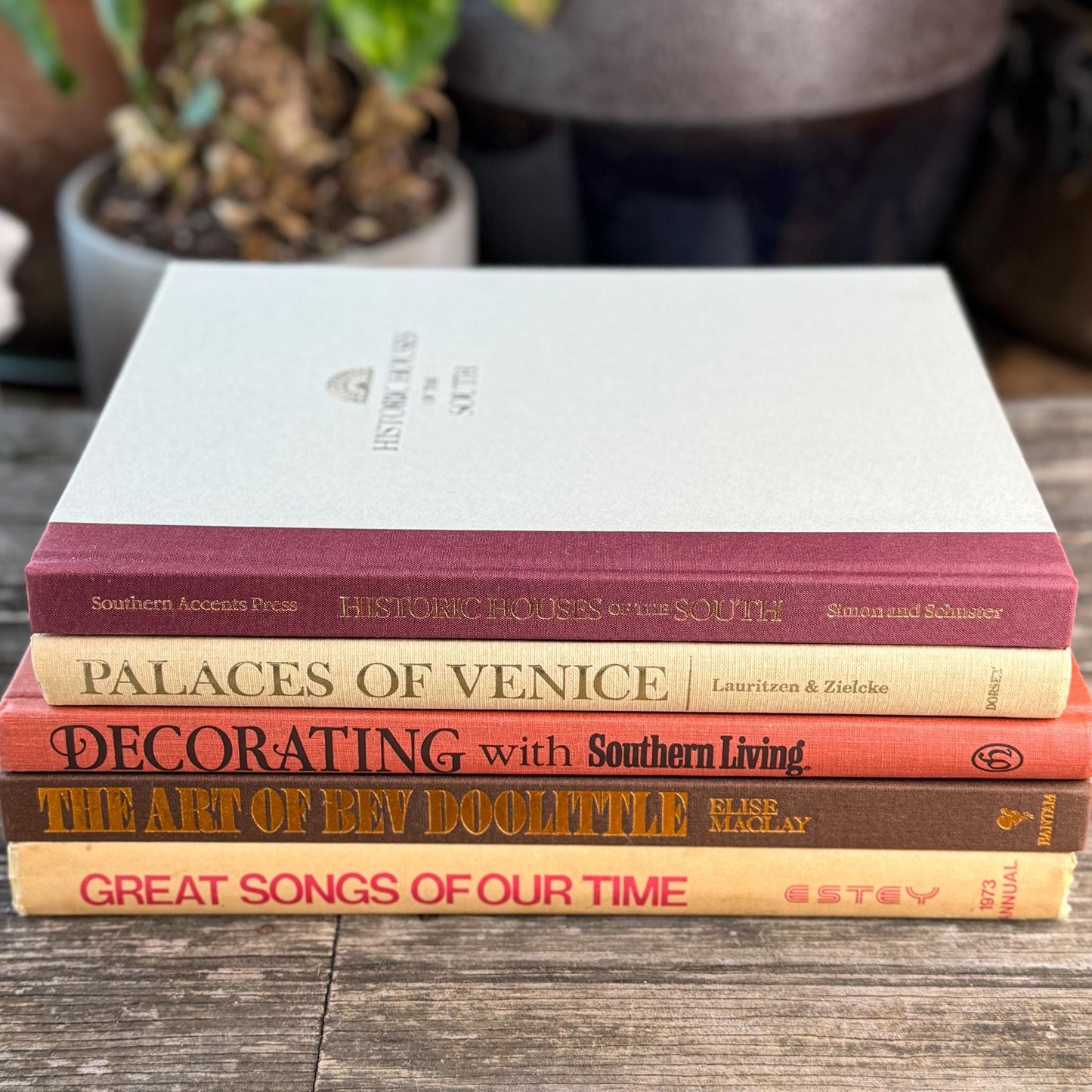 Retro Earthy Vintage Brown Beige Terra Cotta Coffee Table Books - Pretty Old Books