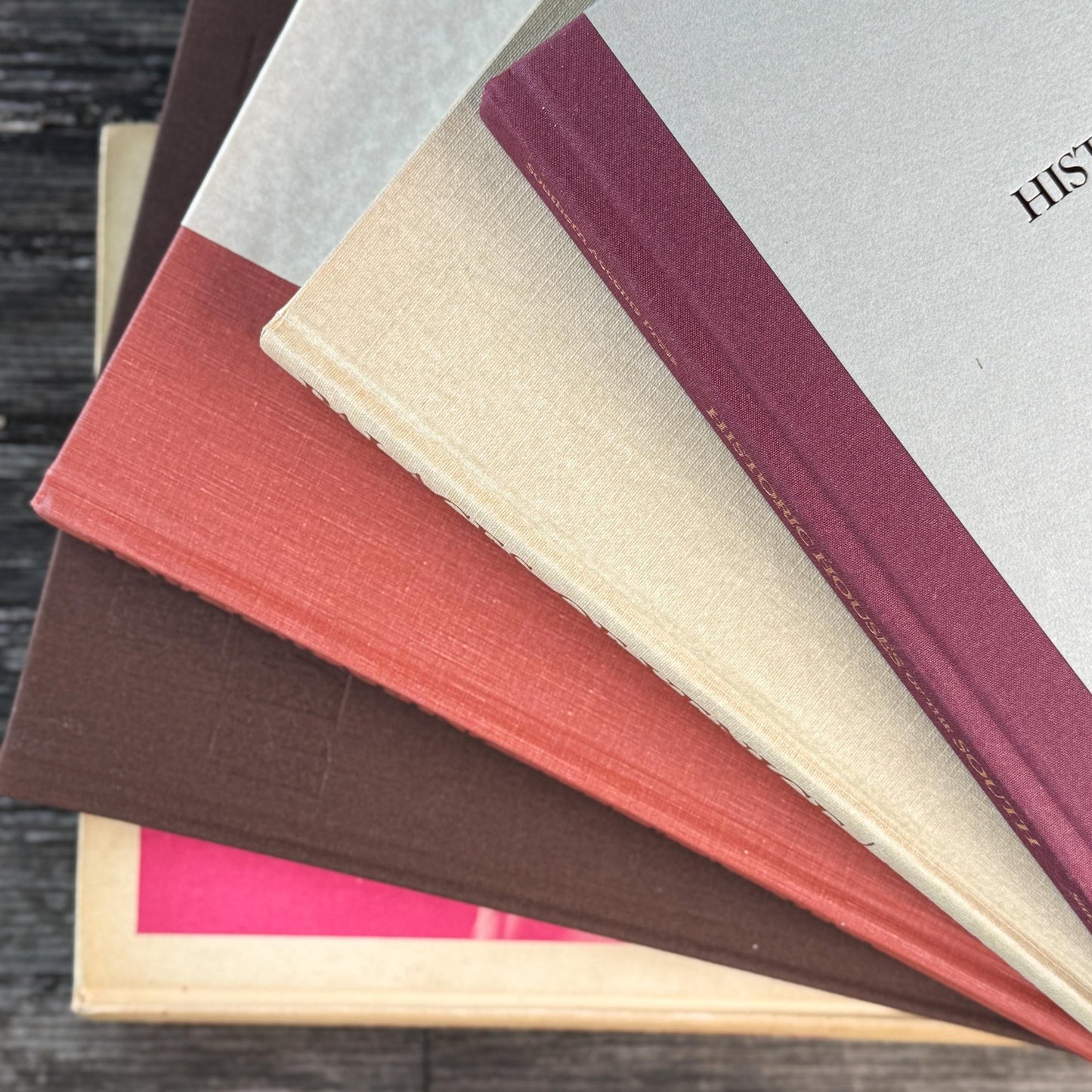 Retro Earthy Vintage Brown Beige Terra Cotta Coffee Table Books - Pretty Old Books