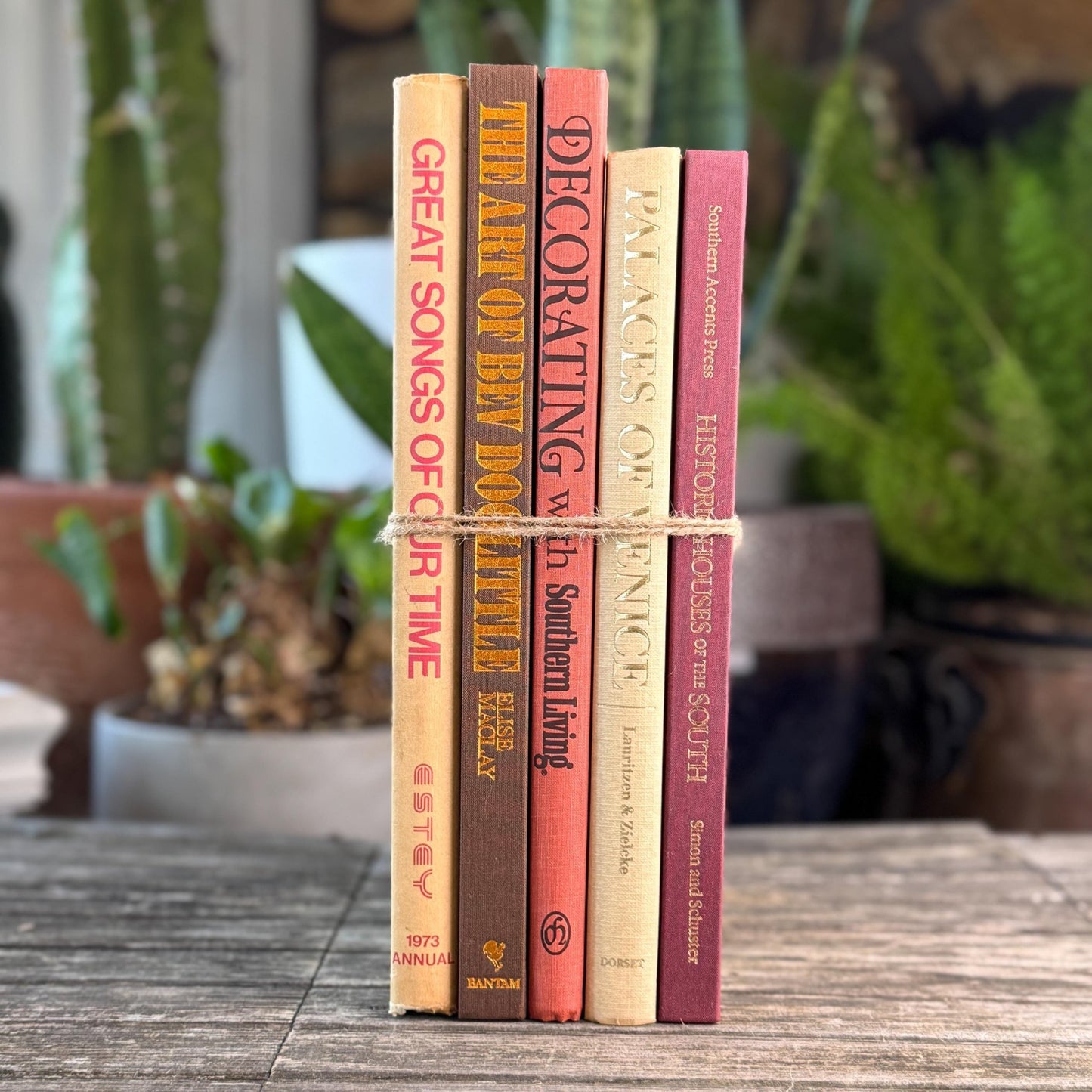 Retro Earthy Vintage Brown Beige Terra Cotta Coffee Table Books - Pretty Old Books