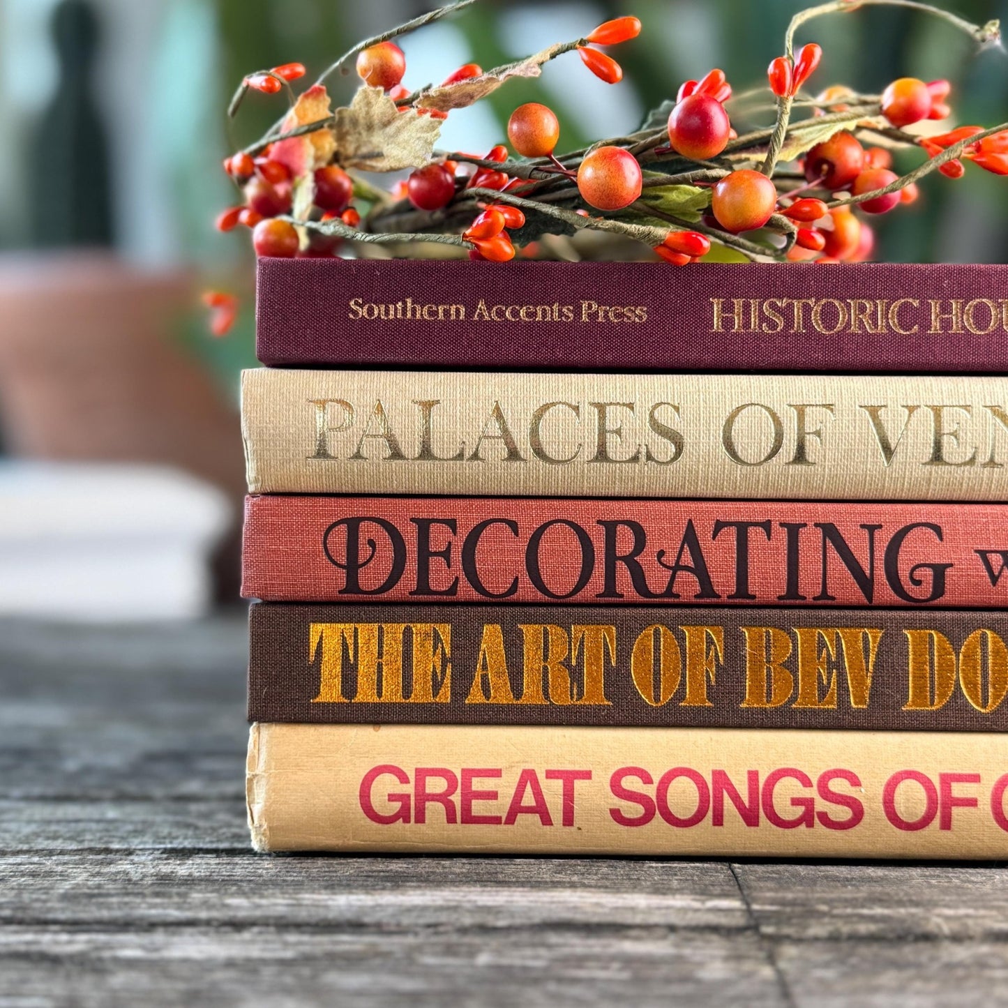 Retro Earthy Vintage Brown Beige Terra Cotta Coffee Table Books - Pretty Old Books