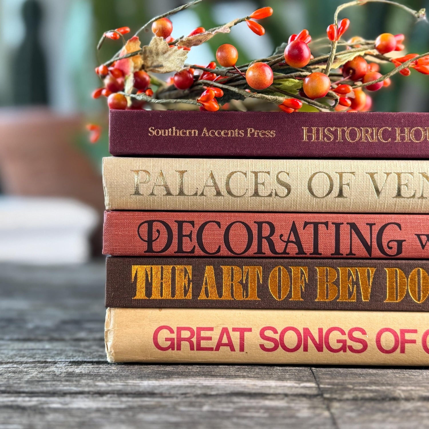 Retro Earthy Vintage Brown Beige Terra Cotta Coffee Table Books - Pretty Old Books