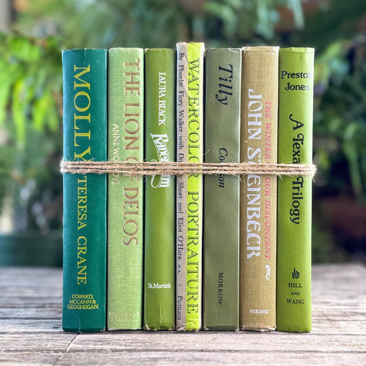 Retro Green Vintage Book Bundle for Shelf Styling - Pretty Old Books