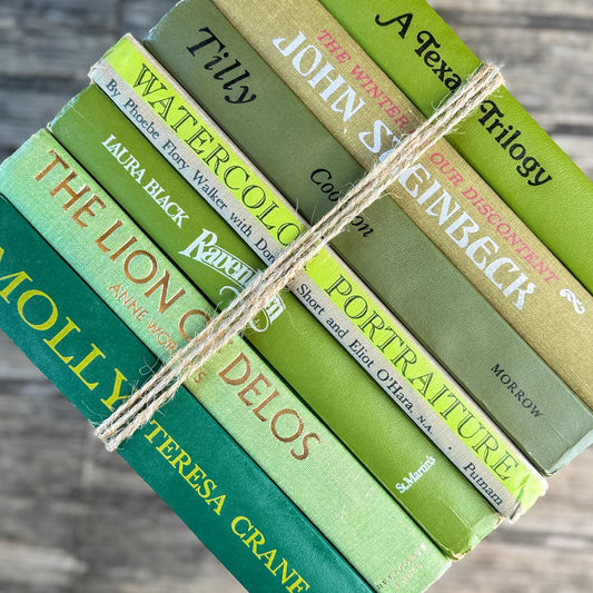 Retro Green Vintage Book Bundle for Shelf Styling - Pretty Old Books