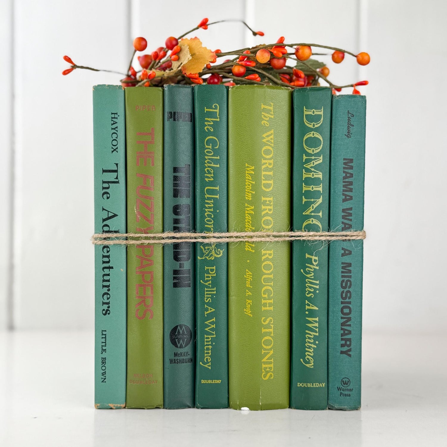 Retro Green Vintage Book Set of Mid - Century Modern Titles for Shelf Styling - Pretty Old Books