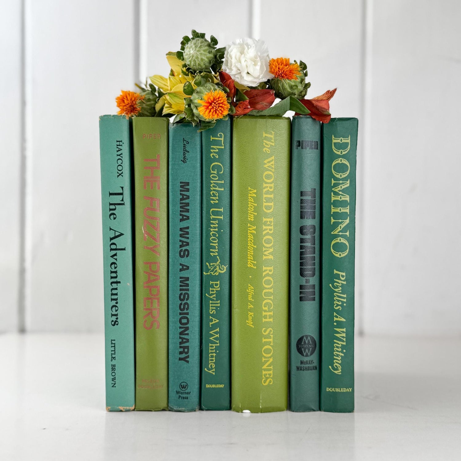 Retro Green Vintage Book Set of Mid - Century Modern Titles for Shelf Styling - Pretty Old Books