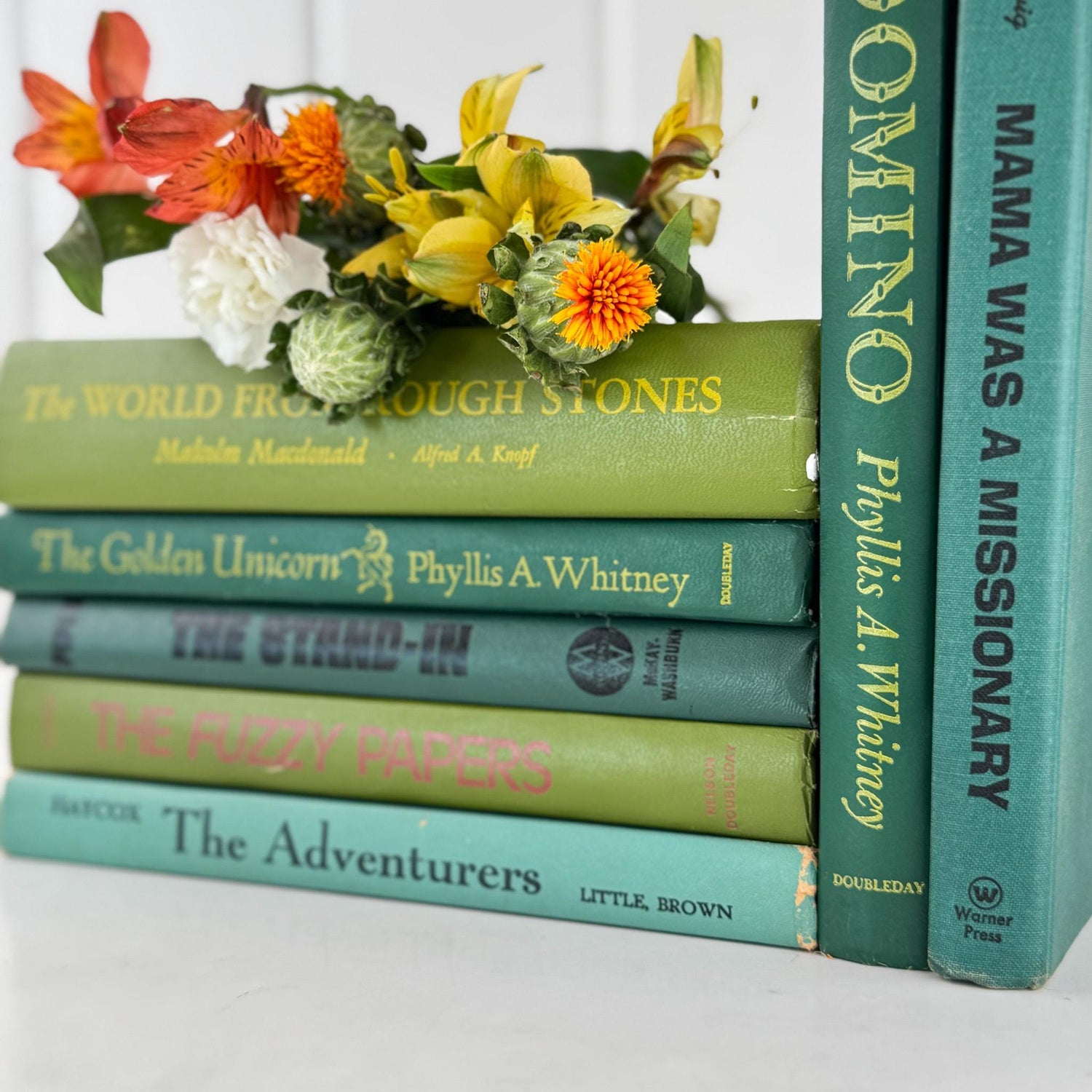 Retro Green Vintage Book Set of Mid - Century Modern Titles for Shelf Styling - Pretty Old Books