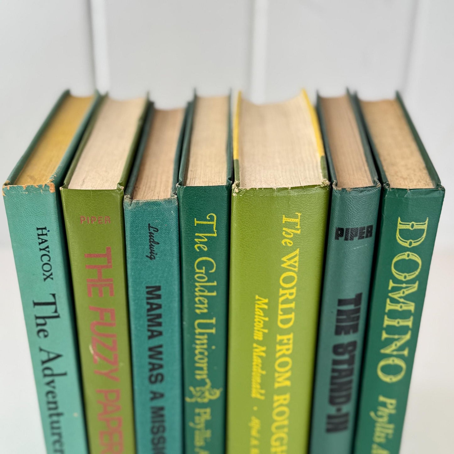Retro Green Vintage Book Set of Mid - Century Modern Titles for Shelf Styling - Pretty Old Books