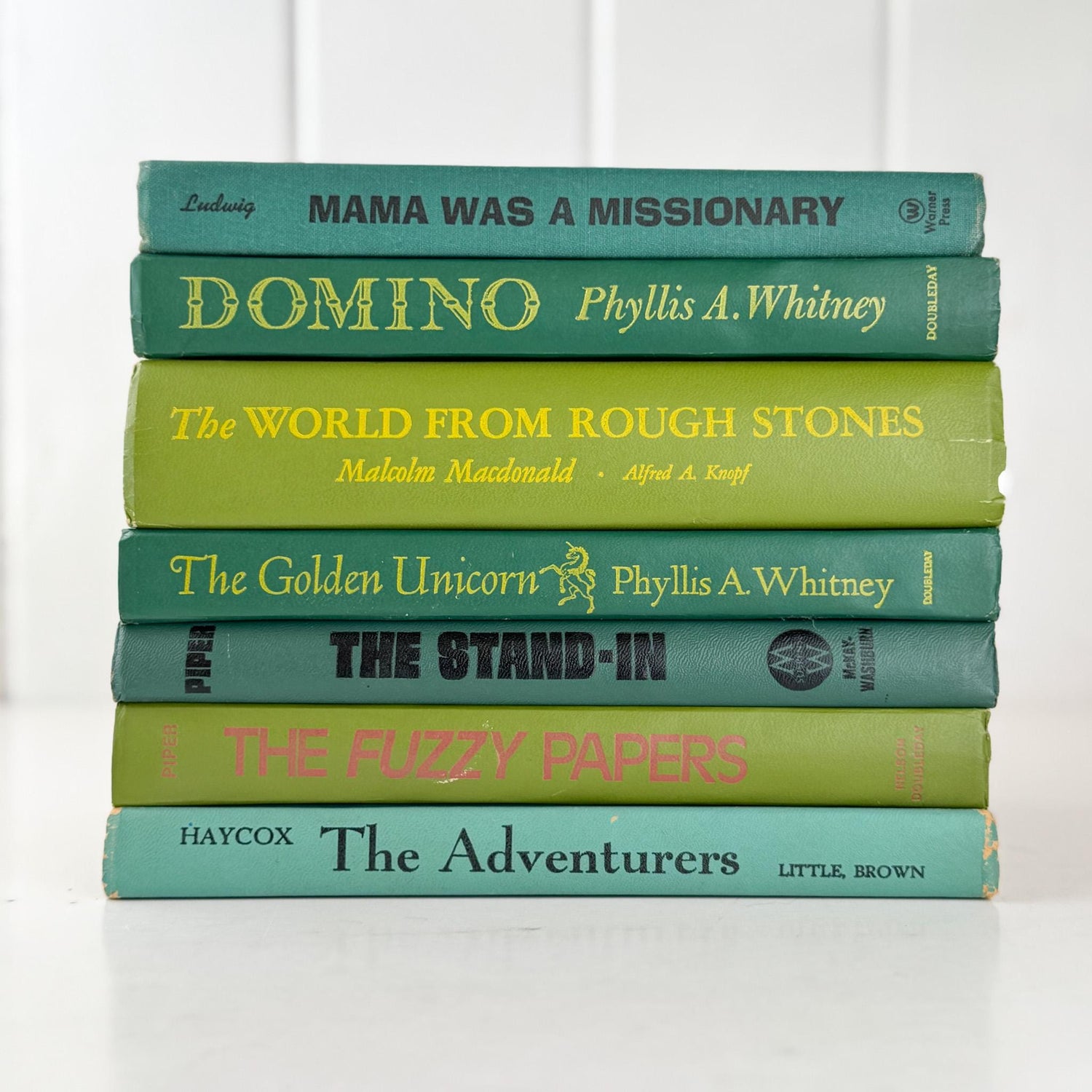 Retro Green Vintage Book Set of Mid - Century Modern Titles for Shelf Styling - Pretty Old Books
