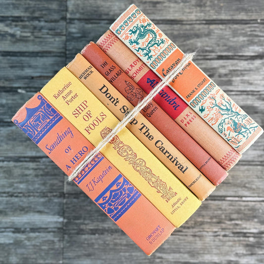 Retro Orange, Terra Cotta, Mustard Yellow Vintage Book Bundle - Pretty Old Books
