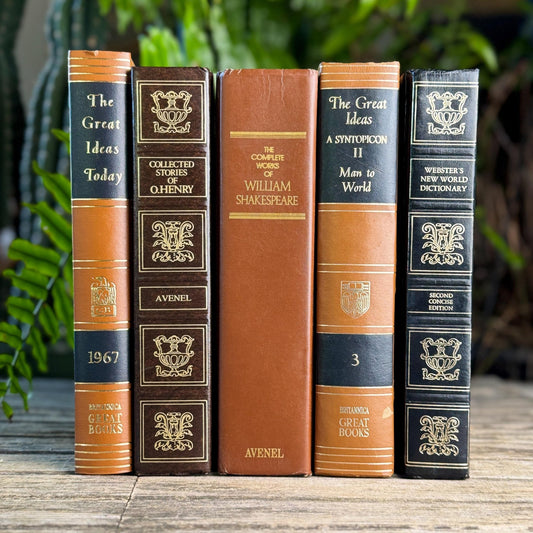 Retro Oversized Brown, Black, and Gold Book Bundle for 60s Styling - Pretty Old Books