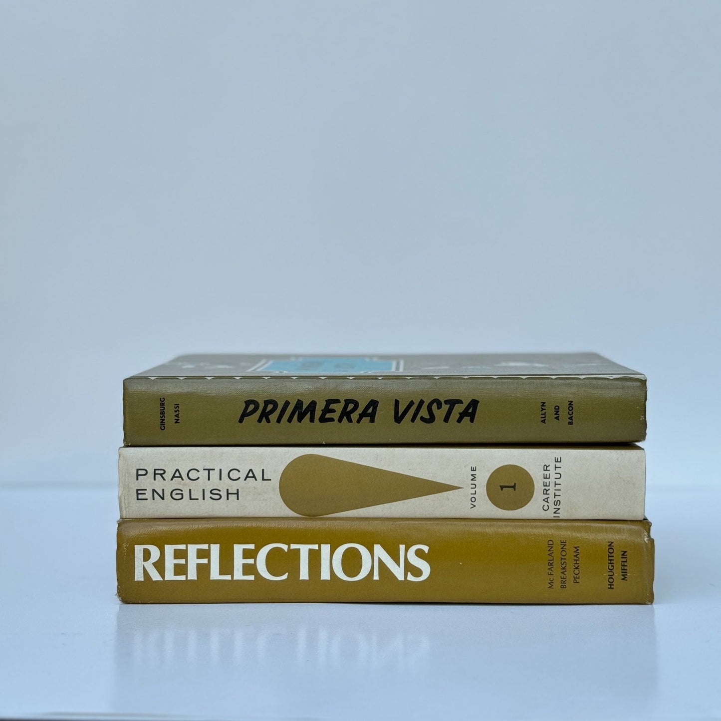 Retro School Book Set in Avocado Green, Mustard, Gold - Pretty Old Books