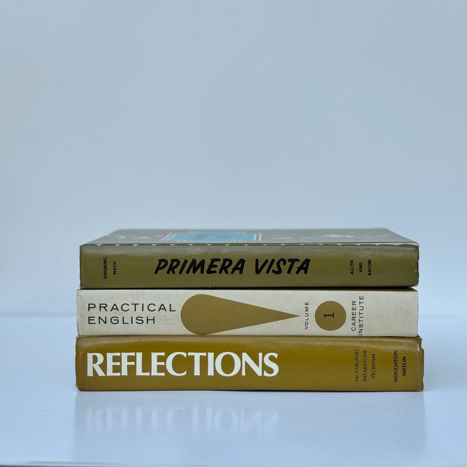 Retro School Book Set in Avocado Green, Mustard, Gold - Pretty Old Books