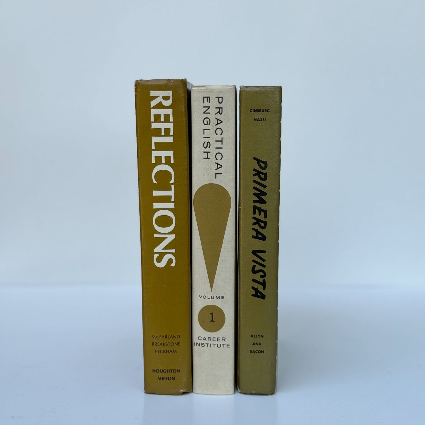 Retro School Book Set in Avocado Green, Mustard, Gold - Pretty Old Books