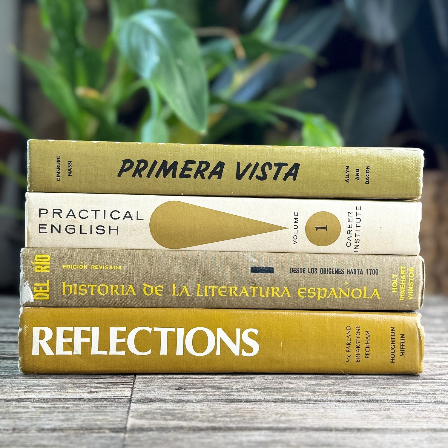 Retro School Book Set in Avocado Green, Mustard, Gold - Pretty Old Books