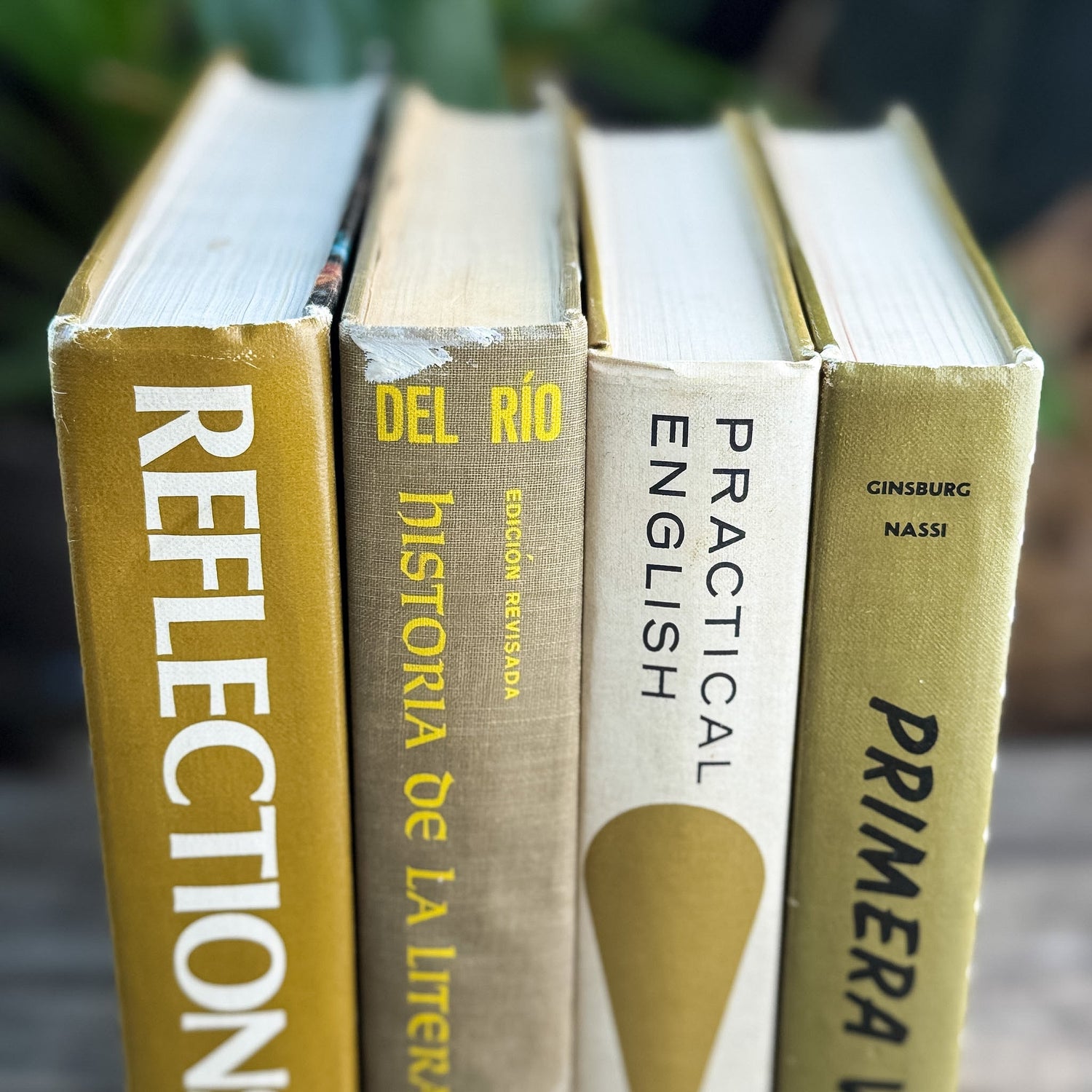 Retro School Book Set in Avocado Green, Mustard, Gold - Pretty Old Books