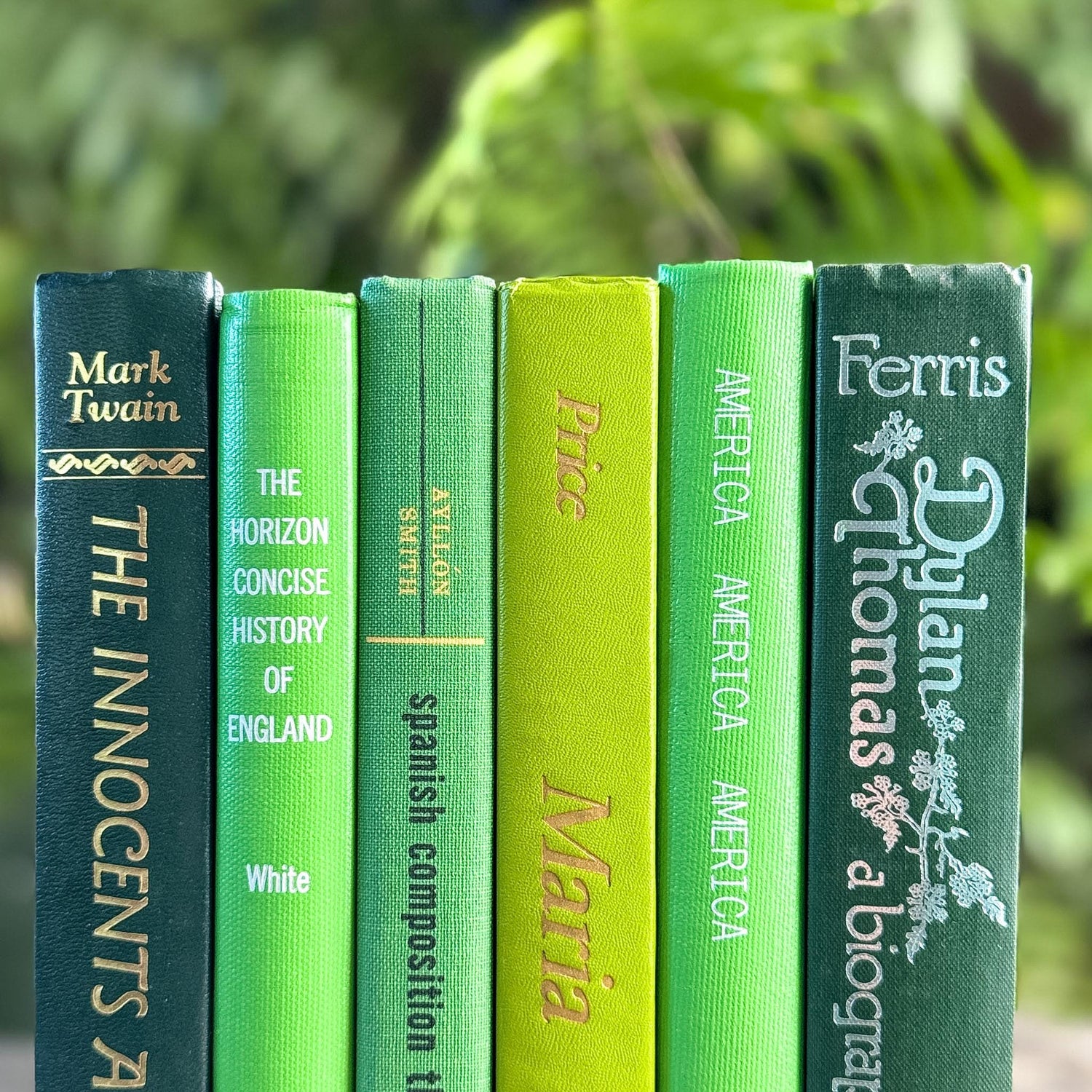 Retro Tall Green Vintage Book Bundle for Shelf Styling - Pretty Old Books