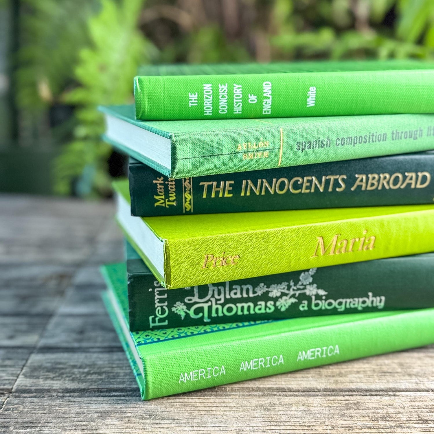 Retro Tall Green Vintage Book Bundle for Shelf Styling - Pretty Old Books