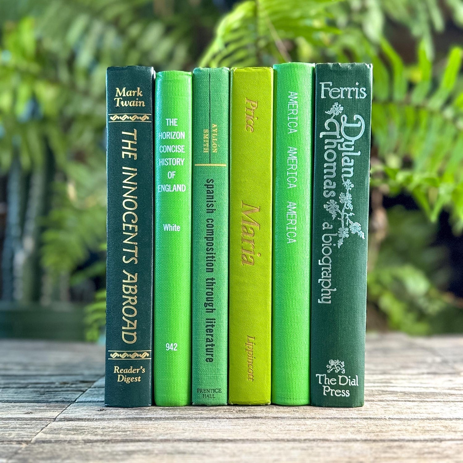 Retro Tall Green Vintage Book Bundle for Shelf Styling - Pretty Old Books