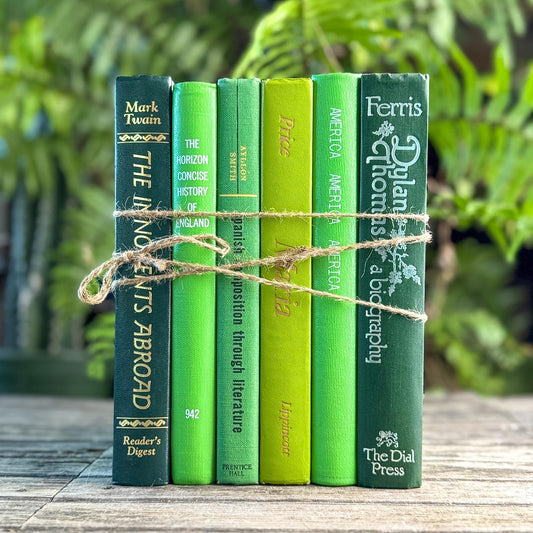 Retro Tall Green Vintage Book Bundle for Shelf Styling - Pretty Old Books