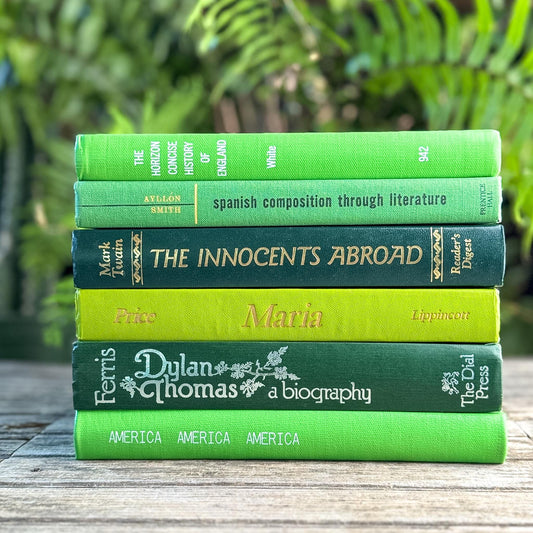 Retro Tall Green Vintage Book Bundle for Shelf Styling - Pretty Old Books
