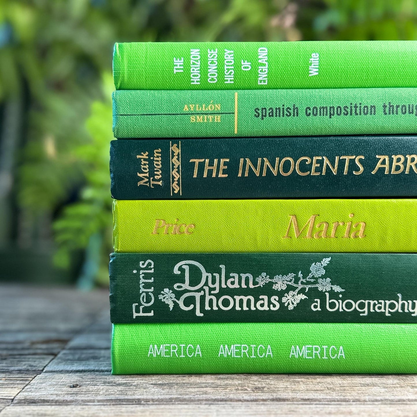 Retro Tall Green Vintage Book Bundle for Shelf Styling - Pretty Old Books
