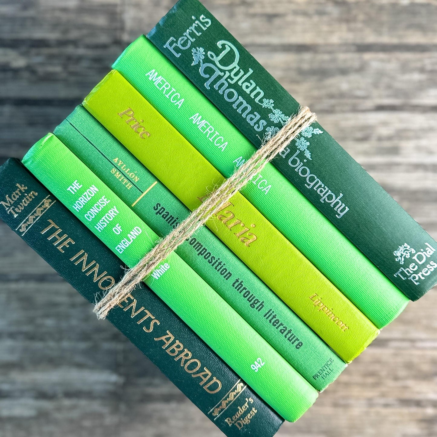 Retro Tall Green Vintage Book Bundle for Shelf Styling - Pretty Old Books