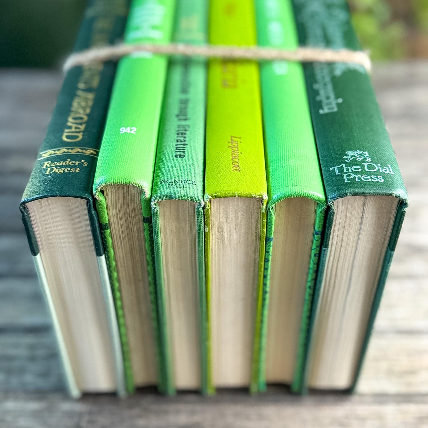 Retro Tall Green Vintage Book Bundle for Shelf Styling - Pretty Old Books