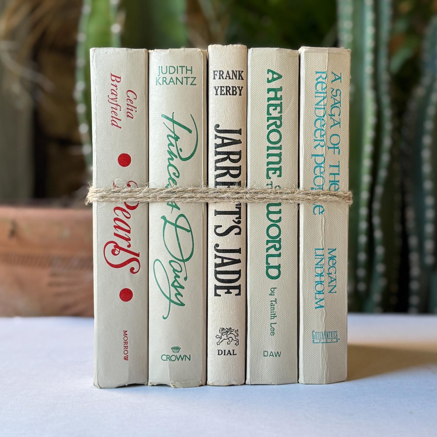 Retro Taupe Decorative Books With Colorful Lettering for 1970s Style - Pretty Old Books