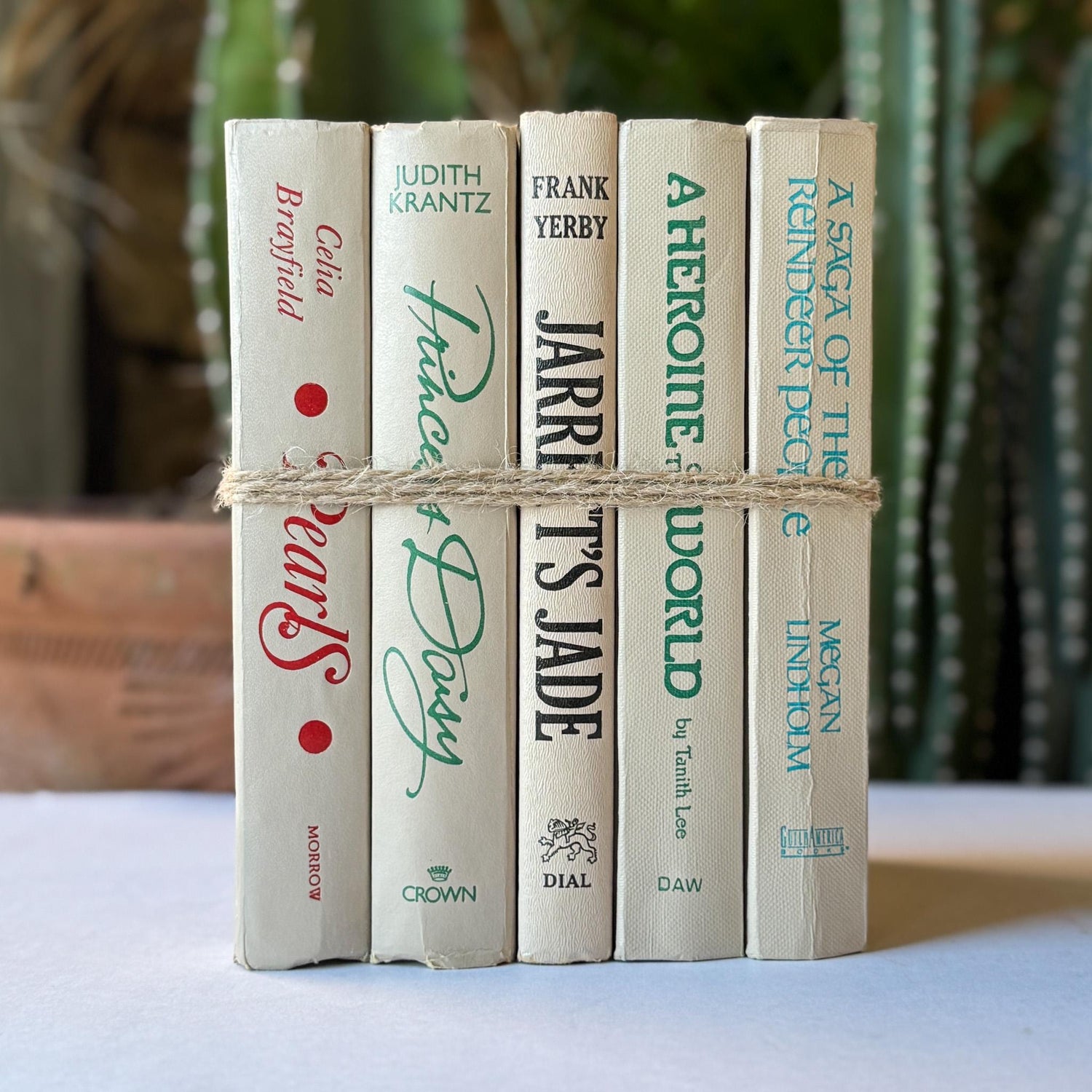 Retro Taupe Decorative Books With Colorful Lettering for 1970s Style - Pretty Old Books