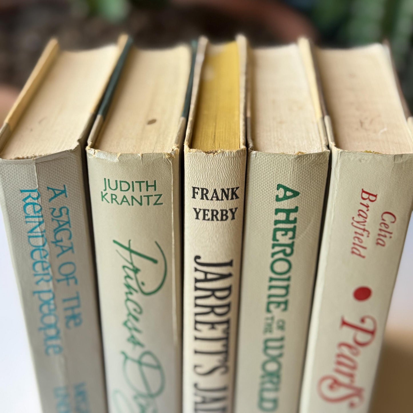 Retro Taupe Decorative Books With Colorful Lettering for 1970s Style - Pretty Old Books