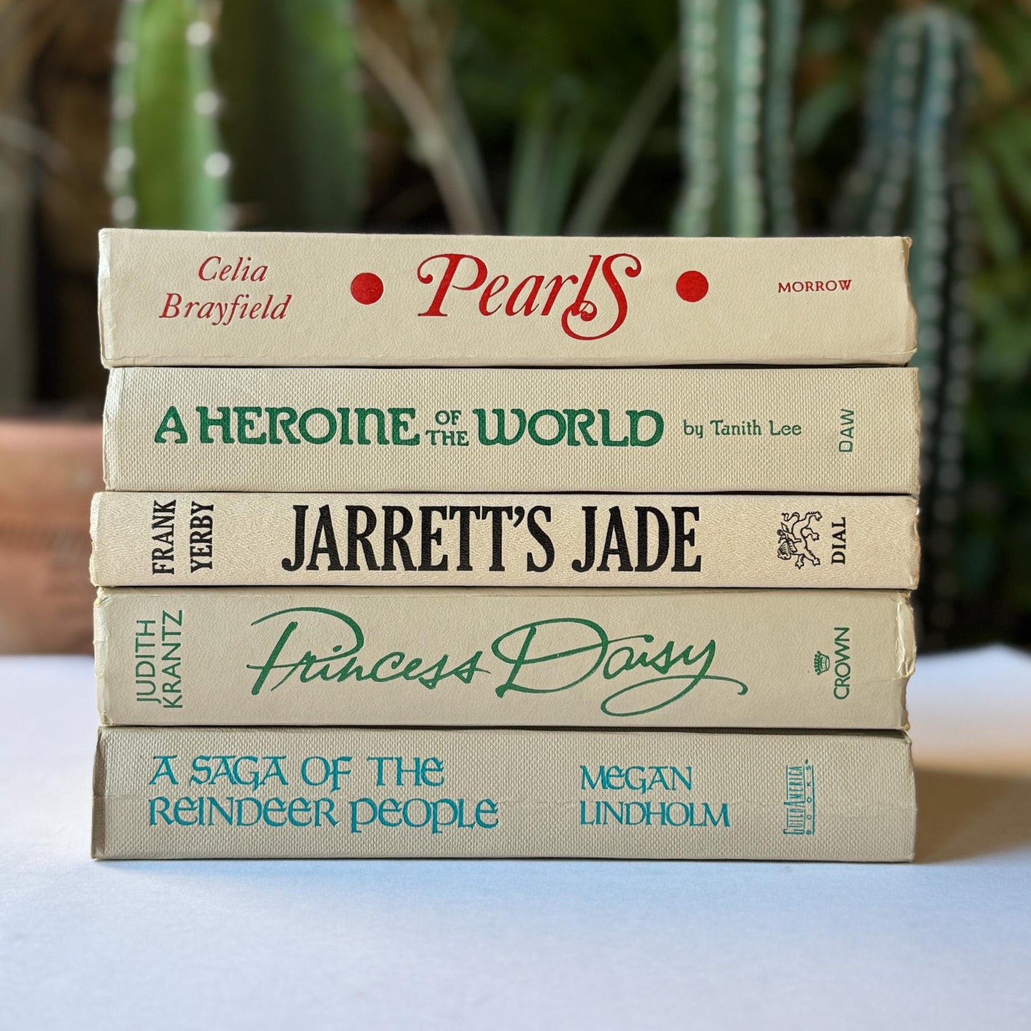 Retro Taupe Decorative Books With Colorful Lettering for 1970s Style - Pretty Old Books