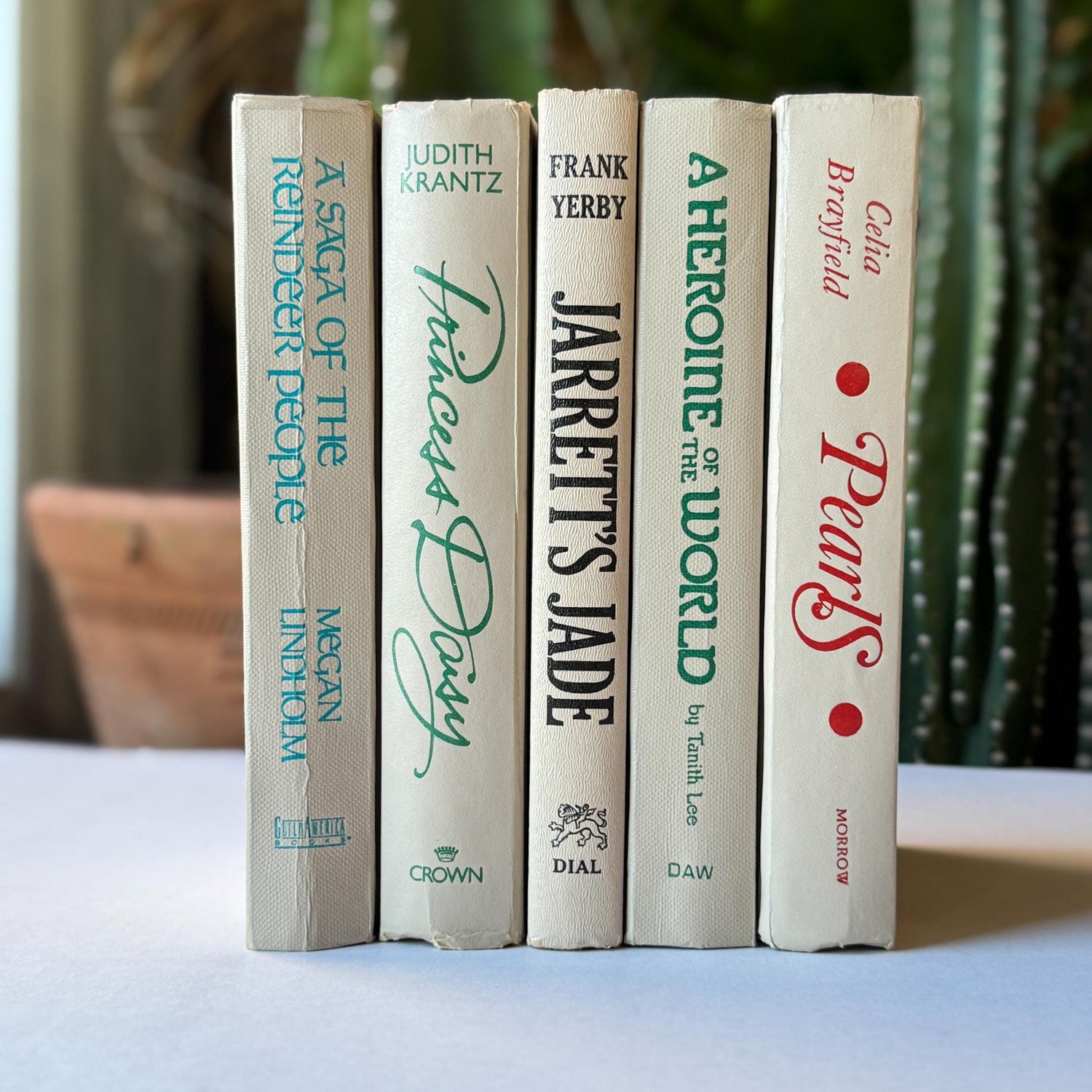 Retro Taupe Decorative Books With Colorful Lettering for 1970s Style - Pretty Old Books