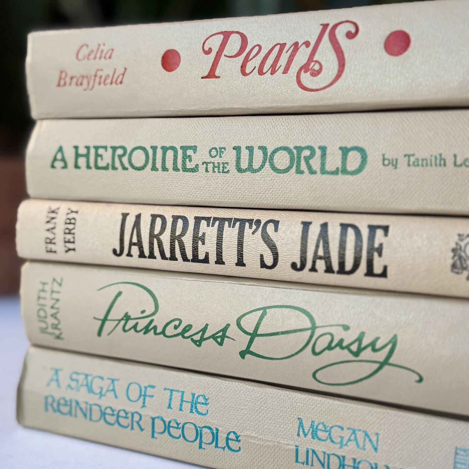 Retro Taupe Decorative Books With Colorful Lettering for 1970s Style - Pretty Old Books